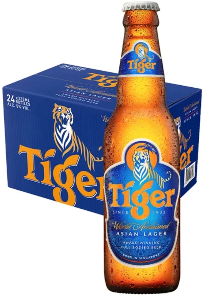 Lahev piva Tiger Lager Asian s charakteristickou tygří etiketou